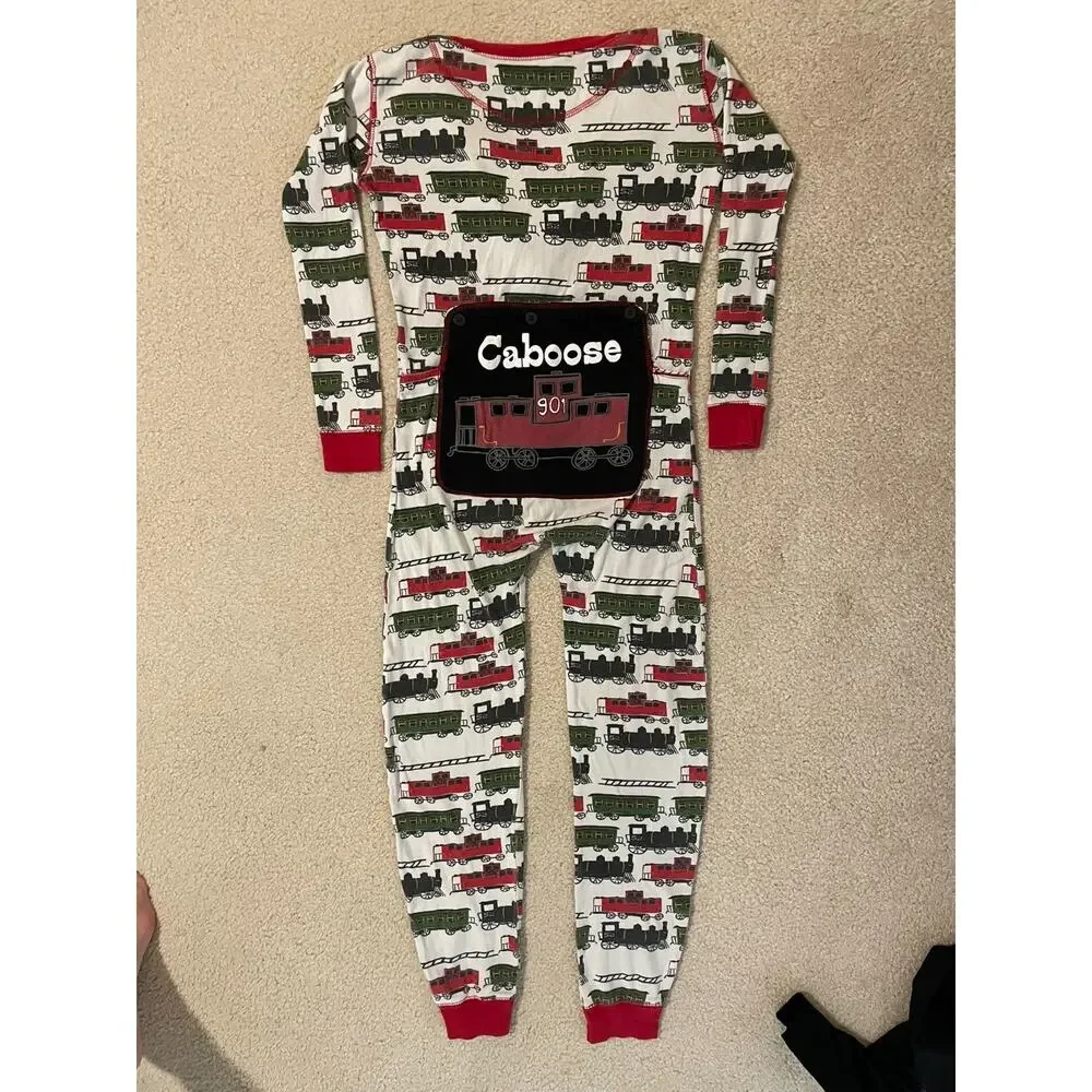 Lazy One Caboose Train Flapjack Union Suit Boys 12 Cotton One Piece Pajama PJs
